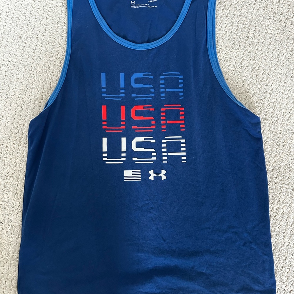 Under Armour Men's Blue and Red USA Tank Top